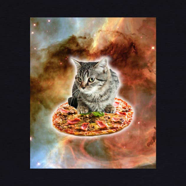 Galaxy Kitty Cat Riding Pizza In Space by Random Galaxy